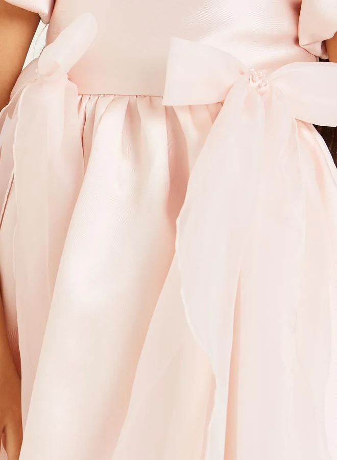 Styli Girls Pink Embellished Puff Sleeve Dress